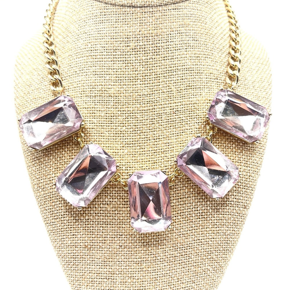Vintage Style Y2K Express Chunky Purple Rhinestone Bib Gold Tone Necklace 15"
